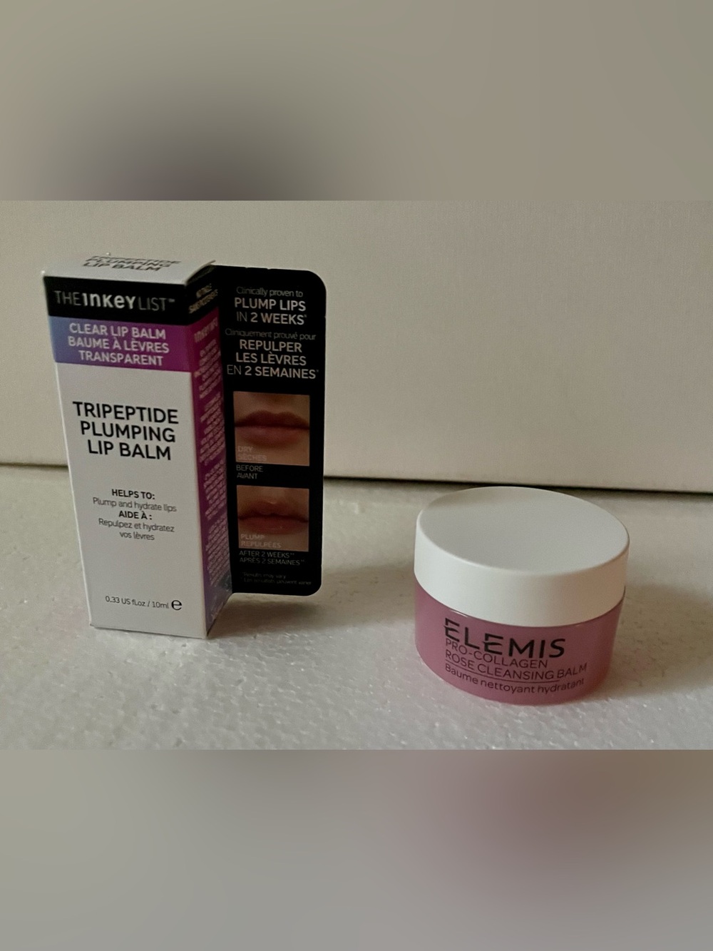 Elemis Pro-Collagen Rose Cleansing Balm + The INKEY List Tripeptide Lip Balm Set